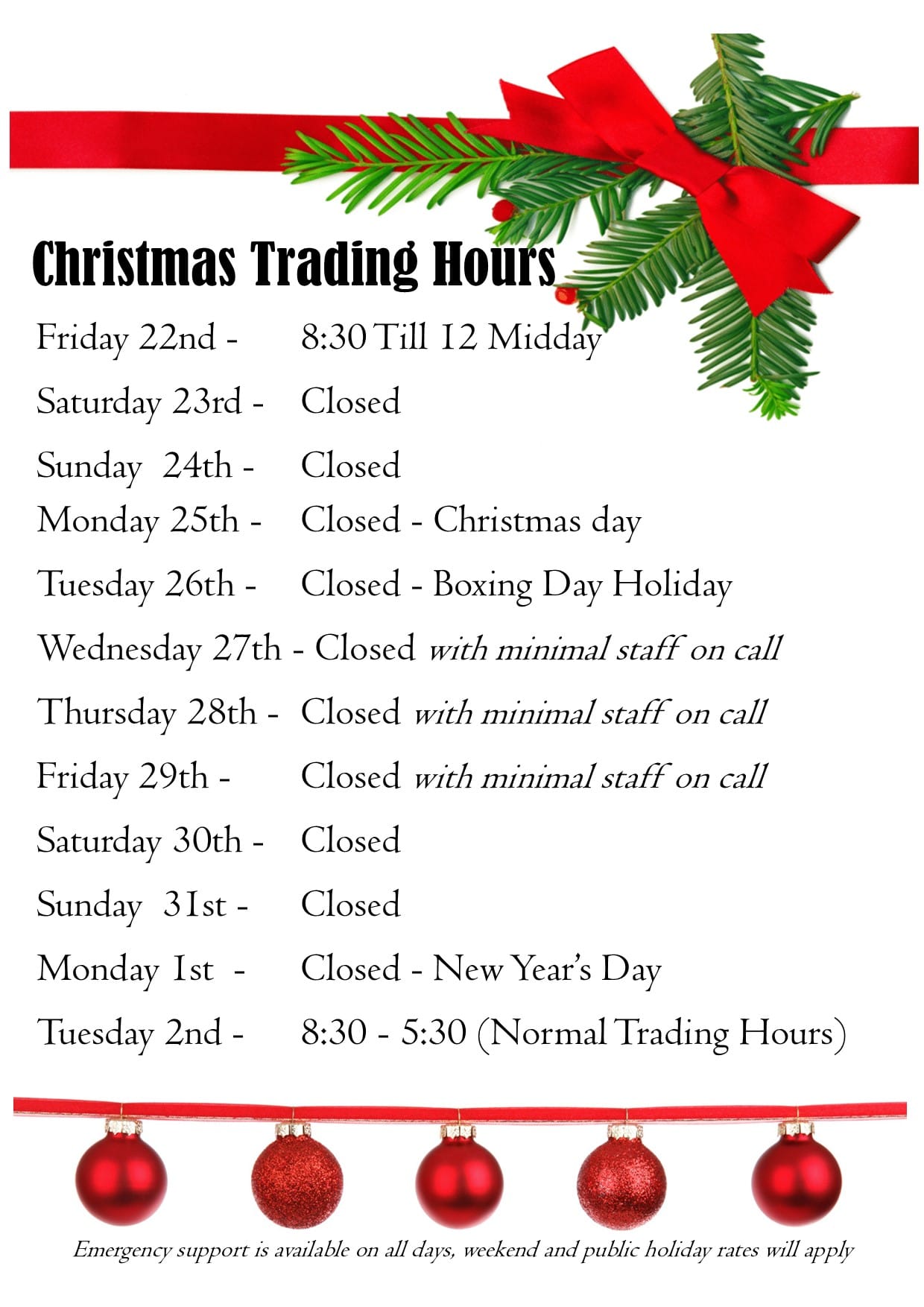 Christmas Trading Hours 2023